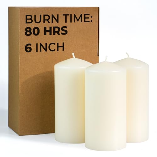 CANDWAX 3x6 inch Ivory Pillar Candle Set of 3 - Large Pillar Candles Ivory Perfect for Any Occasion - Long Burning Ivory Candles Unscented