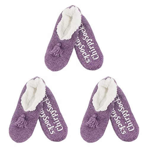 Image of BambooMN Adult Women Super Soft Warm Cozy Fancy Yarn Slippers Non-Slip Lined Socks, Indoor Comfy House Slippers, 3 Pairs