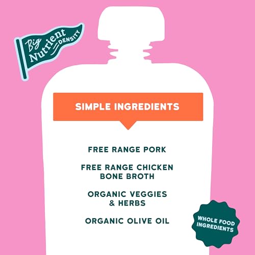 Image of Serenity Kids 6+ Month Pork Baby Food Pouches - Free Range Pork Roast with Bone Broth, Organic Vegetables & Herbs - BPA-Free Food Pouches for Baby - 3.5 Oz, 6 Pack