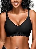 Wireless Jelly Bras for Women - S-2XL Seamless Padded T-Shirt Bralette with Support, Comfy Everyday Bra No Underwire Black