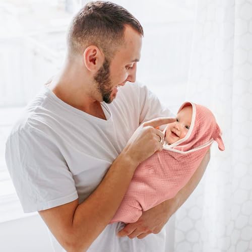 Image of Zainpe Muslin Baby Hooded Towel & Washcloth Set Soft Absorbent Bath Towel Blanket with Cute Bear Ears Cotton Towels Infant Shower Gifts for Newborn Essential Toddler Boys Girls 31.5 x 31.5 in