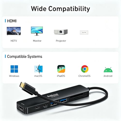 Image of USB C Hub HDMI Adapter for MacBook Pro /Air, 7 in 1 USBC Dongle with HDMI, microSD /SD Card Reader, USB C Data Port,100W PD, and 2 USB 3.0 Compatible for MacBook Pro /Air, Lenovo Thinkpad.