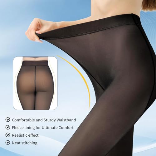 Image of X-CHENG Fleece Lined Tights Sheer Women - Winter Fake Translucent Warm Pantyhose Leggings Sheer Thick Tights for Women