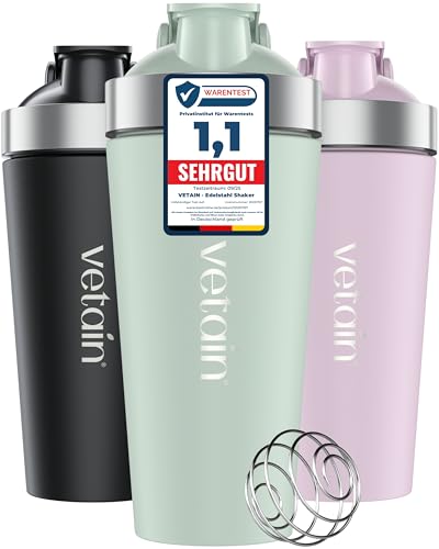 VETAIN Protein Shaker Mint - 700ml - 100% Auslaufsicher - Premium Edelstahl Shaker mit Mixball - Außen gravierte Messskala - Frei von BPA & DEHP - spülmaschinenfest, robust & langlebig
