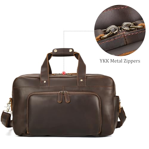 Polare 18" Full Grain Leather Luggage Airlines Personal Item Bag Business Carry On Suitcase Weekender Overnight Travel Duffel Bag for Men (Dark Brown-18.5")3