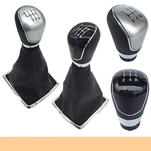5/6-biegowa ręczna gałka zmiany biegów samochodu osłona bagażnika dla Forda dla Focus MK2 FL MK3 dla Fiesta MK7 dla KUGA C-MAX S-MAX (kolor: 5-biegowa czarna gałka) (6 srebrnych z pyłem)