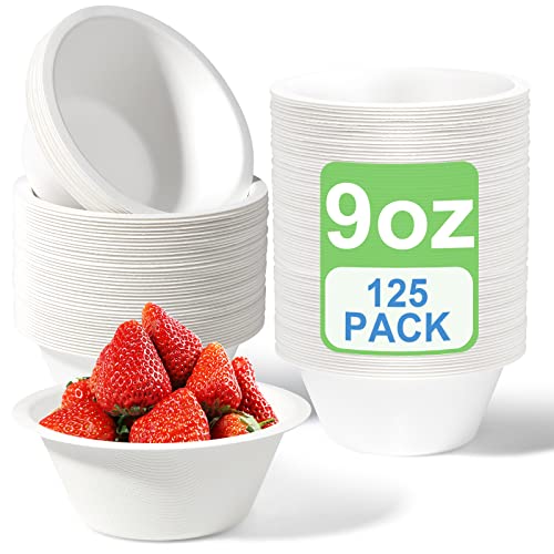 GREENESAGE 125 Pack Paper Bowls Disposable Bowls 9oz, Eco-Friendly