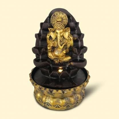 Whitecloud TRANSFORMING HOMES Beautiful Lord Ganesha Water Fountain Show Piece for Diwali Gifts for Living Room Waterfall Decorative Item with Led Light and Mini Motor Pump (332, Multicolor)