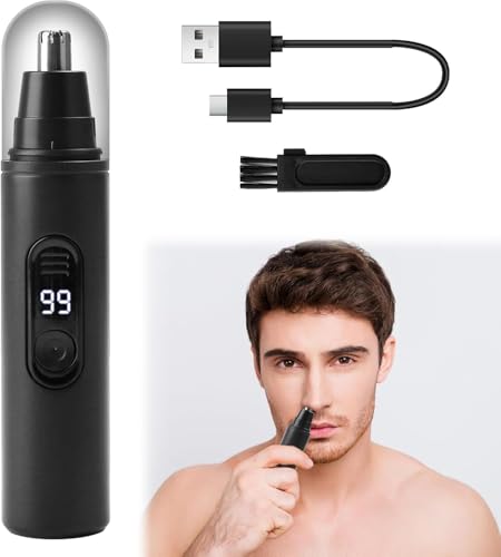SKY-TOUCH Nose Hair Trimmer Ear Eyebrow Trimming Tool with Display Ear Hair Removal Rechargeable Waterproof Easy Cleansing Dual Edge Blades Razor Painless Ears and Nose Clipper for Man Woman