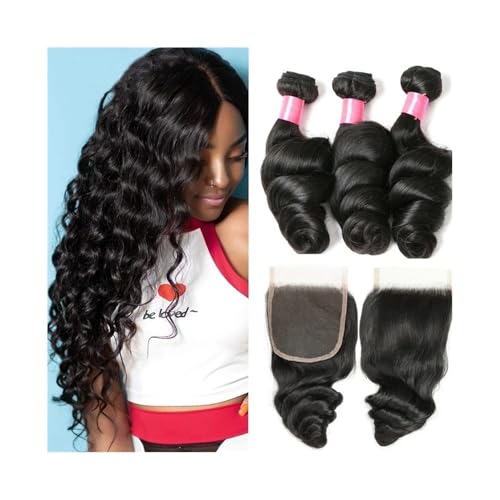 Tissage cheveux humains sans noeuds loose wave brésilien et fermeture 4x4