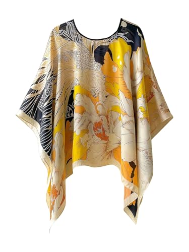 Floerns Women's Floral Crew Neck Poncho Shrug Asymmetrical 3/4 Sleeve Wraps Shawls