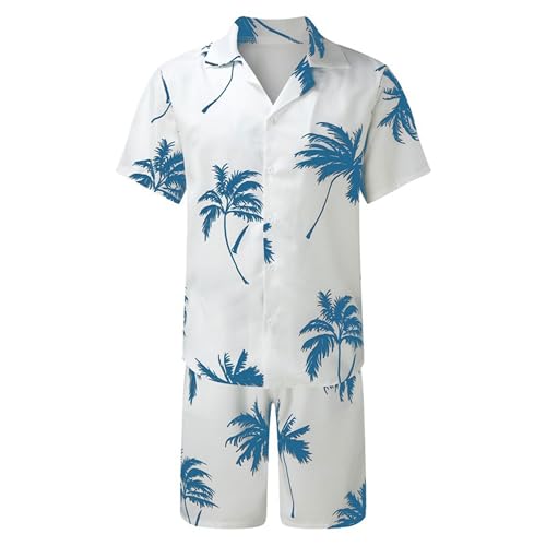 Letuwj Conjunto de terno de praia estampado masculino camisa casual floral, Verde, M