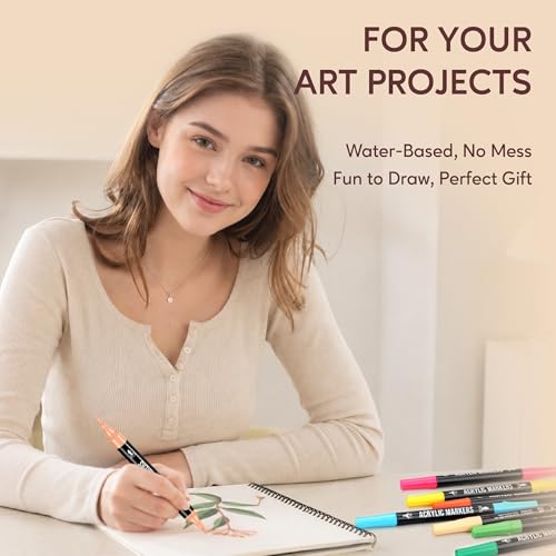 Image of Pagather 36 Colors Acrylic Paint Markers, Dual Tip with Fine Tip and Brush Tip Pens for Fabric, Stone, Wood, Canvas, Ceramic, Metal, Glass, Rock Painting, DIY Crafts