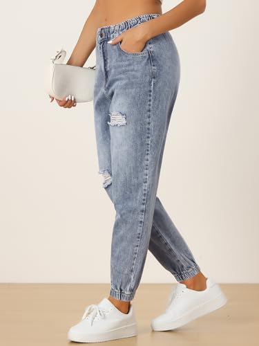 Allegra K High Waisted Jogger Jeans for Women's Casual Ripped Distressed Cargo Denim Pants4