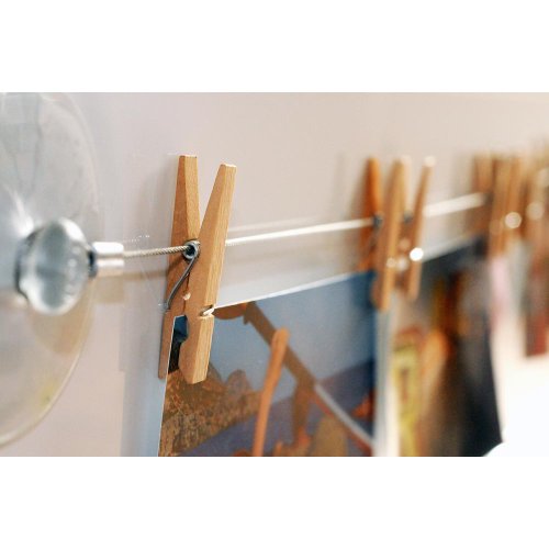 HAB & GUT -MC400- Cuerda de Acero para Colgar Fotos, 120 cm, con 12 Pinzas de Madera