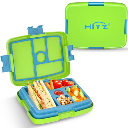 HiYZ Kids Lunch Box, Bento Box for Kids, 5-Compartment Kids Bento Lunch Box - Ideal Portion Sizes for Children, Leak-Proof Kids Lunch Containers for School, Travel (Green)