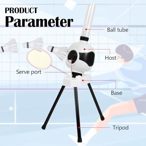 Badminton Aufschlagmaschine, Badminton Trainingsmaschine mit 6 Badminton Tragbare Federball Aufschlagmaschine mit Badminton Ballmaschine für Solotraining Fangbohrer Smash-Training, 15 Ballkapazität