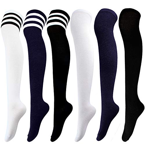 Aneco 6 Pairs Over Knee Thigh Socks Knee-High Warm Stocking Women Boot Sock Leg Warmer High Socks for Daily Wear, Cosplay