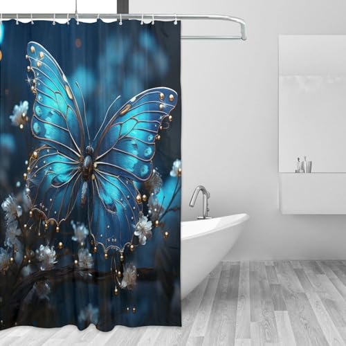 Rideau de douche de qualité supérieure motif lune et papillon bleu