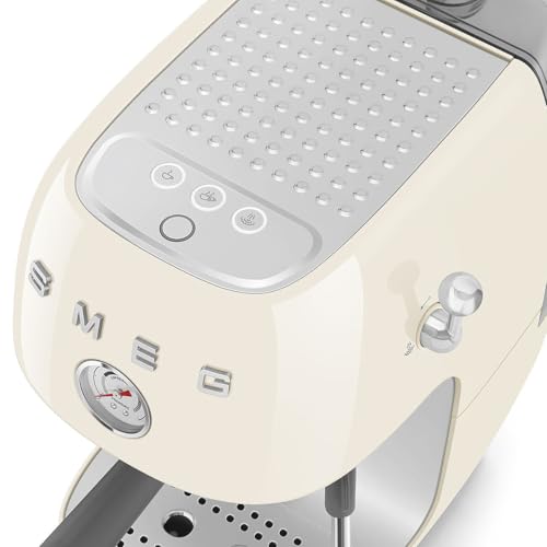 Image of Smeg ECF03 Made in Italy Retro Espresso Machine with Cold Brew, 15 Bar Pump, Thermoblock Heating, Steam Wand, Adjustable Temperature, 47 oz Water Tank- (Cream)