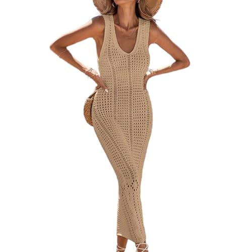 Robe de plage en tricot creux pour maillot de bain beige ample