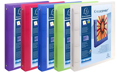 Exacompta 51769E 15er Pack Präsentationsringbuch KreaCover DIN A4 aus Kunststoff 4 Ringe 40mm breit 1 Stück Zufallsfarbe ideal für Schule und Büro Ringhefter Ringordner Ringbuchordner