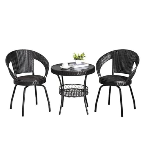 Image of Furniture D-12 Wicker Patio Furniture Sets for Garden Balcony Outdoor Coffee 2Chair with 1Table Set|Cushion|Powder Coated|UV Protected |Conversation Set(Black)