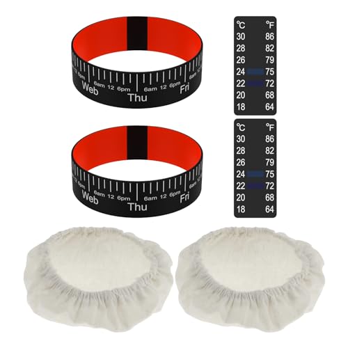 RVEFOT 6Pcs Sourdough Starter Accessories Kit with Cloth Cover, Date Marked Feeding Band and Temperature Paper, Replacement Set Accessories for Sourdough Starter Jar Kits