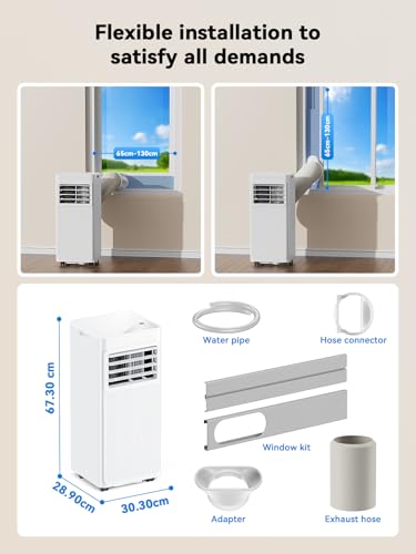 7000 BTU Mobile Klimaanlage 4- in- 1, Ventilator und Luftentfeuchter, 19 l, leise mit 24- Stunden- Timer- Abluft- und Dichtungsset für Fenster- bis zu 25 m²- Energieklasse A (weiß)-8