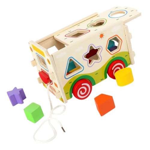 ORFOFE バス形積み木 知育 幼児向け耐衝撃木製バスブロック 形状認識と色け学習用 の遊び道具 親子のに