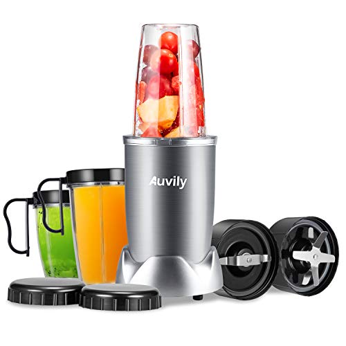Auvily 1000W Blender Smoothie Maker Ice Crusher Juicer & Grinder Stainless Steel Base High Speed with 750ml and 2×350ml BPA-Free Cups