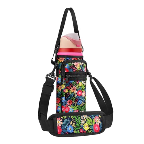 SLEILIN Neoprene Water Bottle Holder Bag with Cell Phone Pocket Compatible with Owala FreeSip 24 oz，Water Bottle Carrying Bag ，with Adjustable Shoulder Strap,for 24oz Stainless Steel Water Bottle
