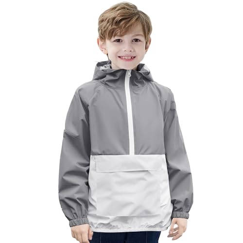 Image of MODAFANS Girls Boys Rain Jacket Lightweight Waterproof Packable Hooded Half zip RainCoats Windbreaker for Outdoor 4-13Year