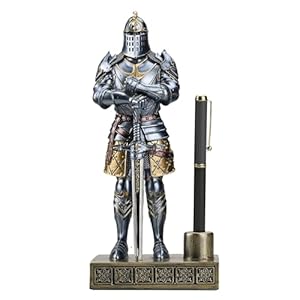 King’s Guard Knight Pen Stand Statue Office Pen Stand Desk Organizer For Men Top Collection as Gift 9.45 Inches (Blue)