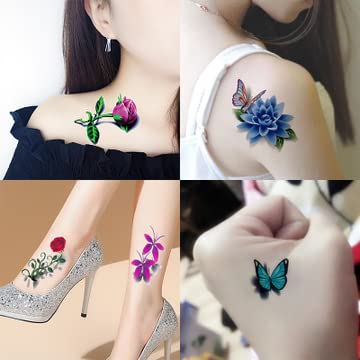 Miniatura 3 de Calcomanías para tatuajes de arte corporal para mujer, pegatina de tatuaje 3D de mariposa o rosa, flor, pluma, tatuaje impermeable, regalo de