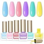 SUPWEE Pastel Nail Polish Set, Quick-Dry Spring Summer Collection Fast Drying Nail Varnish Kit Macaron 6 Colour Pink Red Yellow Purple Blue Green Nails Varnish Set for Women Salon Home Use 7ml