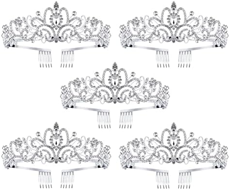Tiara Crowns for Women Tiaras for Girls Princess Crown for Birthday Halloween Costume Bride Wedding Queen, Crystal Tiara (Silver/5 Pack)