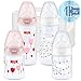 NUK First Choice+ set biberon | 0-6 mesi | 4 x Biberon con Controllo Temperature (150ml x 2 e 300 ml x2) | Sfiato anti-coliche | Senza BPA | Tettarella in silicone | rosa (bambina) | con contenitore