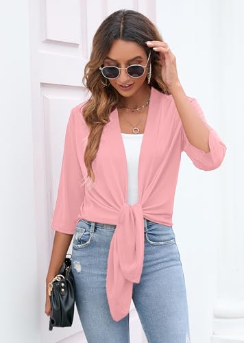 Image of Heymoments Women's Lightweight Open Front Cardigans 3 /4 Sleeve Casual Soft Drape Fall Cardigan S-2XL
