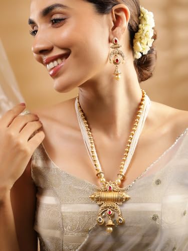 Image of Rubans Long Necklace Set Gold Plated Traditional Stylish Multicolour Jewellery Gift for Women & Girls