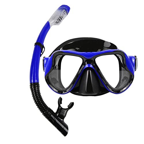 Snorkeling Gear For Adults Snorkel Mask Set Scuba Diving Mask Dry Snorkel Swimming Glasses Swim Dive Mask Nose Cover Youth Free Diving (Black+Blue（2 Pack）) #TOP6