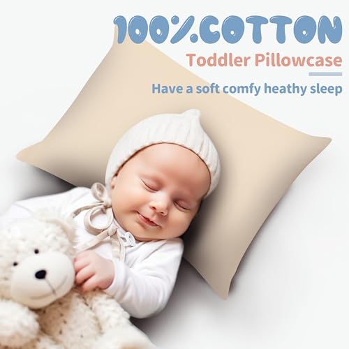Image of 100% Egyptian Cotton Zippered Toddler Pillowcases Set of 4, 600 Thread Count Small Pillow Cases, Super Soft and Breathable Pillow Protector, 13x18 Inches (Beige, Toddler)