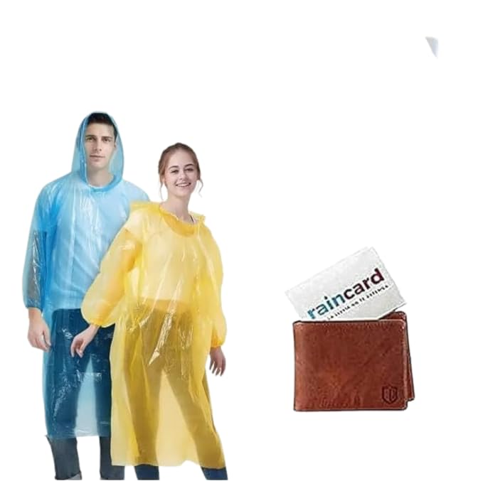 Devdrishti Products (10 pcs Unisex Disposable Rain Card for Emergency Use Waterproof with Smallest Pocket Size| Easy to Carry & and Reusable 2 3 time wear Thin Plastic Multi Color Free Size