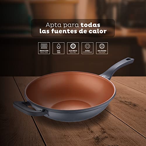 SAN-IGNACIO-Bronze-Wok-de-Cocina-de-32-cm-Antiadherente-Fabricado-con-Aluminio-Fundido-Con-Agarres-Soft-Touch-Sarten-Wok-Apta-para-Todo-Tipo-de-Cocinas