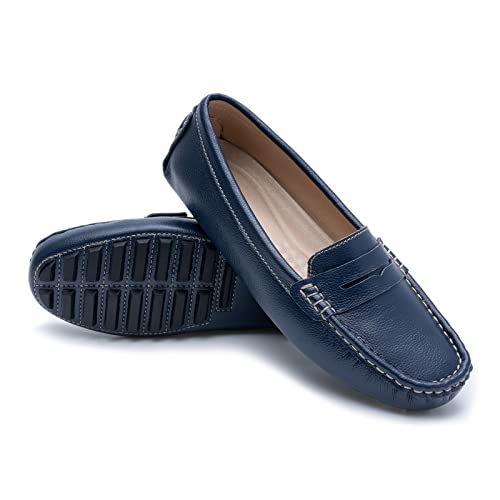 Heydonic Women's Loafers Moccasins Soft Casual Walking Driving Ladies Office Penny Flats Boat Shoes Women Slip On Comfortable Leather Light Blue Size 10 #TOP4