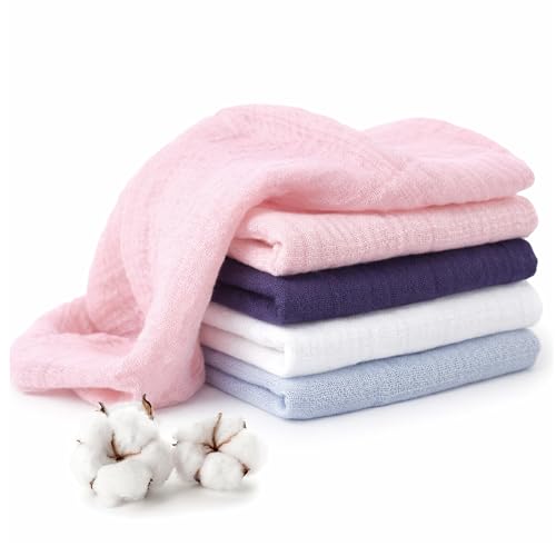 MAKIAN Pack de 4 Gasas Muselinas Bebe 30x30 cm – Salvababas Recien Nacido 100% Algodón - Certificado Oeko-Tex – Suaves, Absorbentes y Reutilizables – Lila/Rosa
