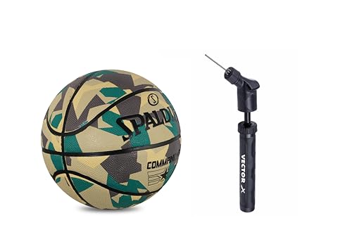Ballon de basketball Spalding Commander taille 7 avec pompe à air intégrée pour entraînement extérieur