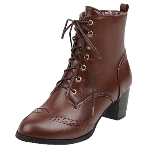 DINTAHA Pirate Boots Womens Victorian Ankle Boots Lace Up Chunky Heel Booties Vintage Oxford Wingtip Boots