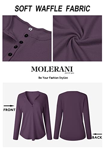 Image of MOLERANI Womens Long Sleeve Waffle Knit Henley Shirts Tunic Tops