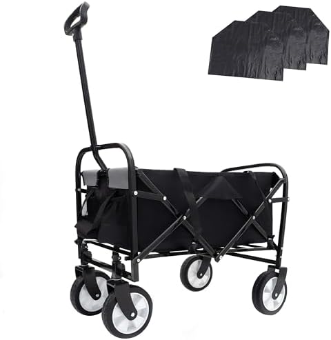 LiiGoxxy Foldable Trolley with 3 Plastic Pads/Covers(Black)